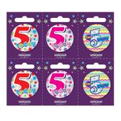 Age 5 Small Badges (6 assorted per perforated card) (5.5cm)  