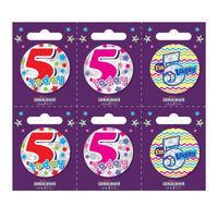 Age 5 Small Badges (6 assorted per perforated card) (5.5cm)  