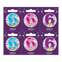 Age 6 Small Badges (6 assorted per perforated card) (5.5cm) 