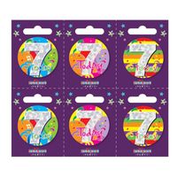 Age 7 Small Badges (6 assorted per perforated card) (5.5cm) 