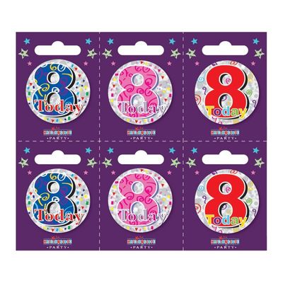 Age 8 Small Badges (6 assorted per perforated card) (5.5cm) 