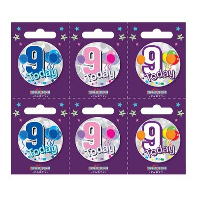 Age 9 Small Badges (6 assorted per perforated card) (5.5cm) 