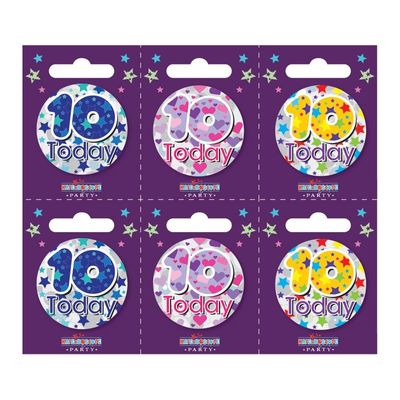 Age 10 Small Badges (6 assorted per perforated card) (5.5cm)  