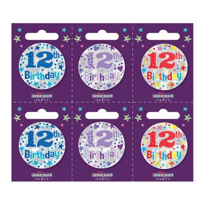 Age 12 Small Badges (6 assorted per perforated card) (5.5cm)  