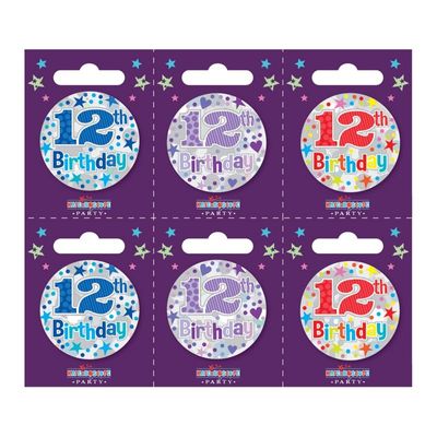 Age 12 Small Badges (6 assorted per perforated card) (5.5cm)  