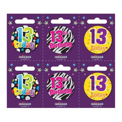 Age 13 Small Badges (6 assorted per perforated card) (5.5cm)  