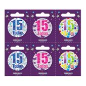 Age 15 Small Badges (6 assorted per perforated card) (5.5cm)  