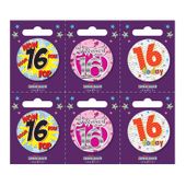 Age 16 Small Badges (6 assorted per perforated card) (5.5cm)  