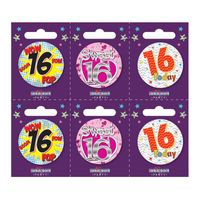 Age 16 Small Badges (6 assorted per perforated card) (5.5cm)  