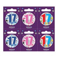 Age 17 Small Badges (6 assorted per perforated card) (5.5cm)  