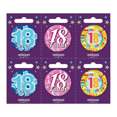 Age 18 Small Badges (6 assorted per perforated card) (5.5cm)  