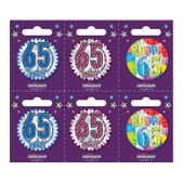 Age 65 Small Badges (6 assorted per perforated card) (5.5cm)  