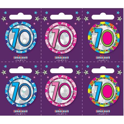 Age 70 Small Badges (6 assorted per perforated card) (5.5cm) 