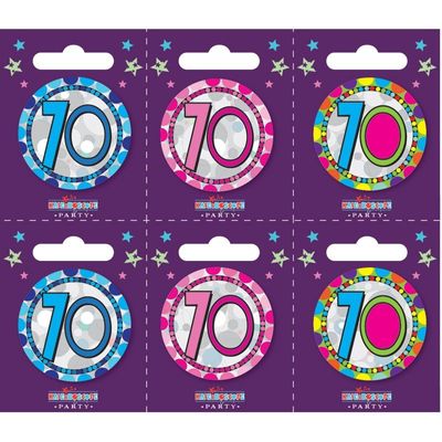 Age 70 Small Badges (6 assorted per perforated card) (5.5cm) 