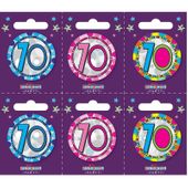 Age 70 Small Badges (6 assorted per perforated card) (5.5cm) 