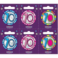 Age 70 Small Badges (6 assorted per perforated card) (5.5cm) 