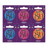Age 80 Small Badges (6 assorted per perforated card) (5.5cm)  