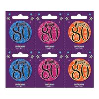 Age 80 Small Badges (6 assorted per perforated card) (5.5cm)  