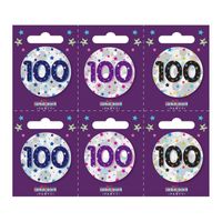 Age 100 Small Badges (6 assorted per perforated card) (5.5cm)  