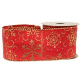 Snowflakes Satin Red W/Gold/Glitter (63mm x 10yds)