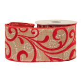 Swirls Flock Cotton Natural / Red / White (63mm x 10yds)