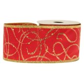 Swirls Glitter Satin Red / Gold (63mm x 10yds)
