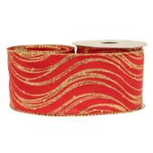 Waves Glitter Satin Red / Gold (63mm x 10yds)
