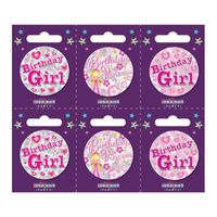 Birthday Girl Small Badges (6 assorted per perforated card) (5.5cm)  