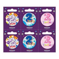 Age 2 Small Badges (6 assorted per perforated card) (5.5cm)  