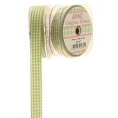 Lime Small Gingham Check Ribbon (15mm x 20m)