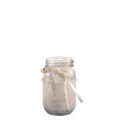 Glass Jar W/Fabric/Pearls Cream (H13cm)