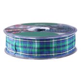 Blue/Green/White Satin Tartan Ribbon (25mm x 20m)