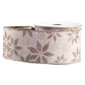 Natural with Gold Glitter Flower Ribbon (2.5" x 10yd)