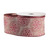 Natural with Gold/Red Snowflake Ribbon (2.5 inch x 10yd)