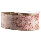 Natural with Red Glitter Swirl Ribbon (2.5inch x 10yd)