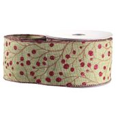 Natural with Red Glitter Berries Ribbon (2.5inch x 10yd)