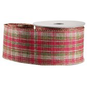 Natural with Red/Gold/Green Tartan Ribbon (2.5inch x 10yd)