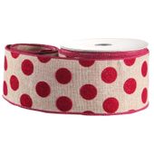 Natural with Red Glitter Spots Ribbon (2.5inch x 10yd)