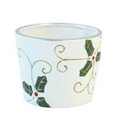 Silver Christmas Holly Flower Pot (12.3x12.3x9.3cm) 