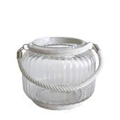 Glass Candle Holder with Rope Handle (17cm)