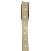 Natural Ribbon with White Hearts (25mm x 5yds)