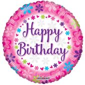 Happy Birthday - Pink With Flowers (18 inch)