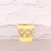 Round Metal Pot with Hessian in Yellow (11.5cm)