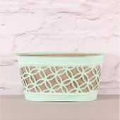 Oval Metal Planter with Hessian in Green (24cm)
