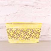 Oval Metal Planter w/Hessian in Yellow (24cm)