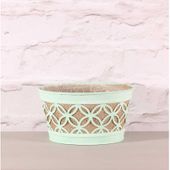 Round Metal Planter with Hessian in Green (16.3cm)