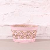 Round Metal Planter with Hessian in Pink (16.3cm)