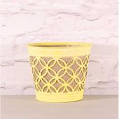 Round Planter with Hessian in Yellow (16.5cm)