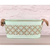 Oval Planter with Hessian and Rope Handle in Green (33.5cm)