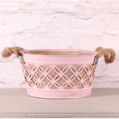 Round Planter with Hessian and Rope Handle in Pink (23cm)